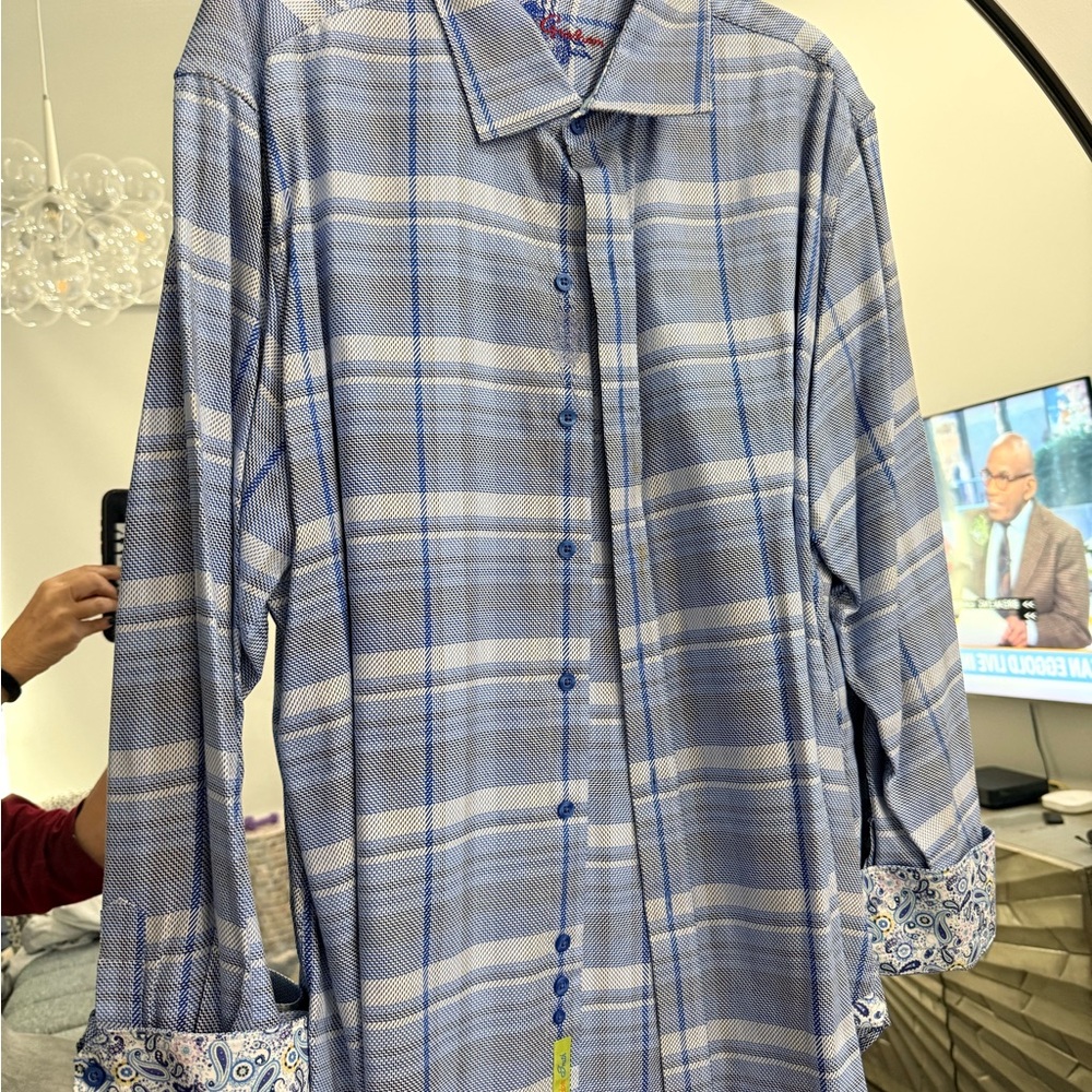 Robert Graham Blue and White Checkered Shirt
